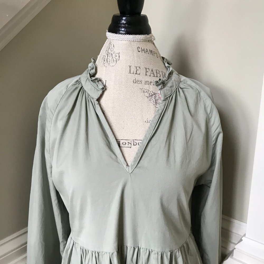 Sundry Tiered Panel Mini Dress Womens 1 Small Green Eucalyptus Long Sleeve VNeck - Picture 7 of 13